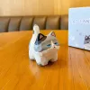 Original Wood Carving Wind Meow Meow Standing Posture Small Ornaments-Blue And White