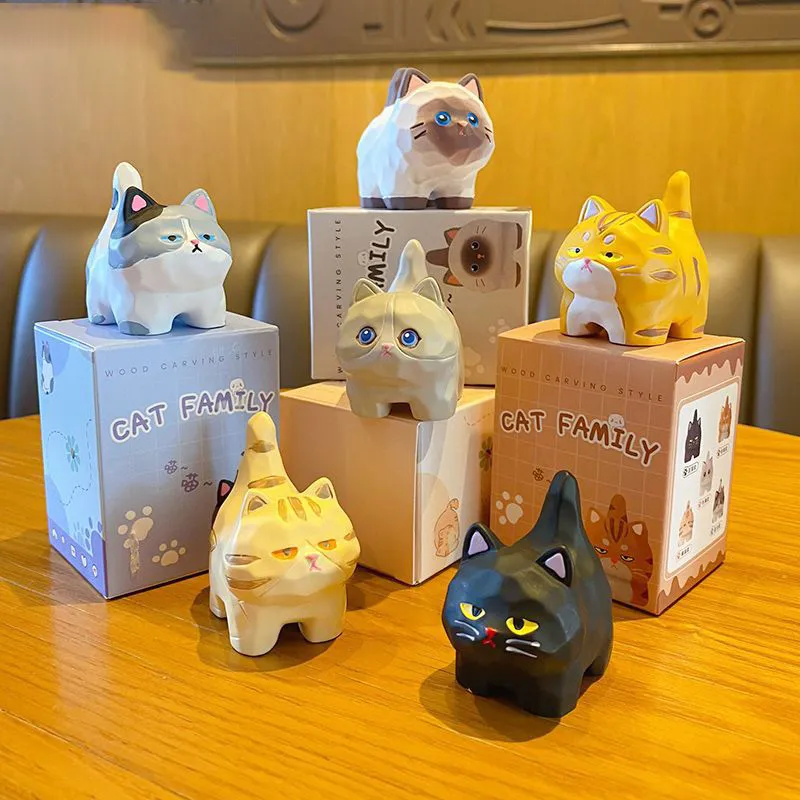 Creative Wood Carving Style Standing Cat Home Desktop Decorations