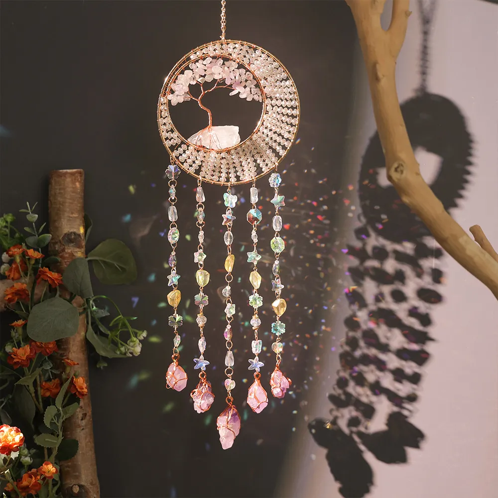 Fashion Tree Of Life Agate Crystal Handmade Iron Pendant Modern Minimalism Home Decoration