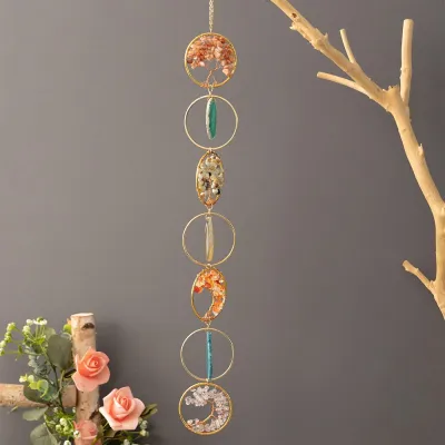 Modern Minimalism Tree of Life Agate Crystal Handmade Iron Pendant