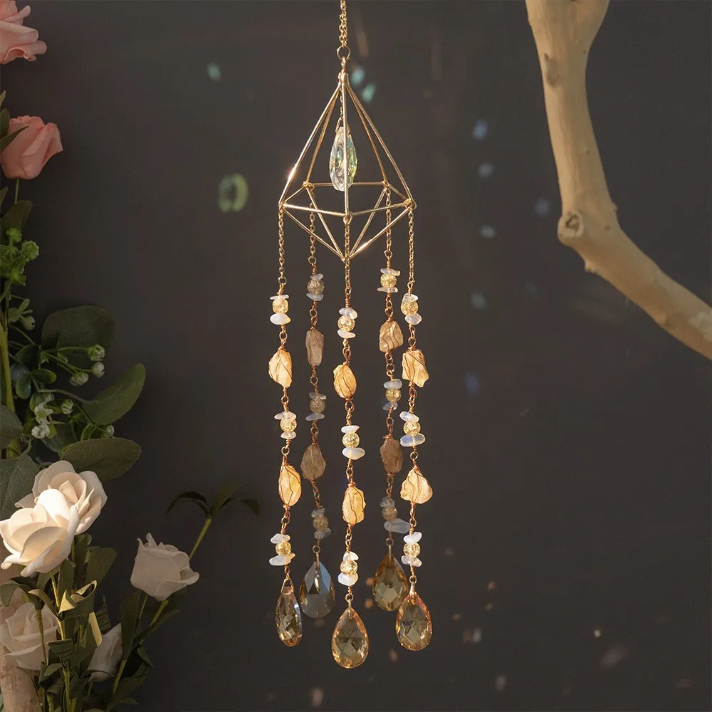 Modern Minimalist Tree of Life Agate Crystal Handmade Iron Pendant Home Decoration