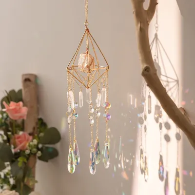 Modern Minimalist Tree of Life Agate Crystal Handmade Iron Pendant Home Decoration
