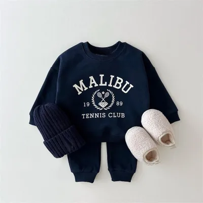 Kids Baby Boys Girls Spring Autumn Letter Printed Cotton Fleece Sweatshirt Pants Two-Piece Set