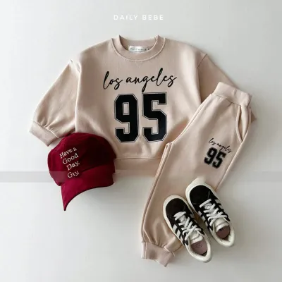Kids Boys And Girls Spring And Autumn Letter Printed Loose Sweatshirt Pants Two-Piece Set