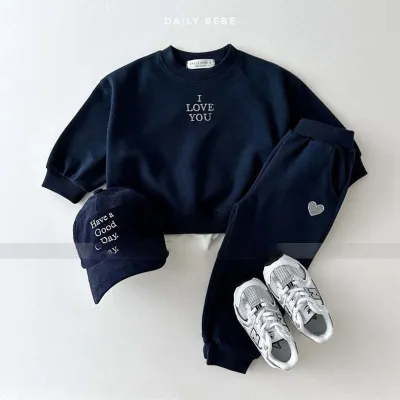 Kids Boys And Girls Spring And Autumn Letter Printed Loose Sweatshirt Pants Two-Piece Set