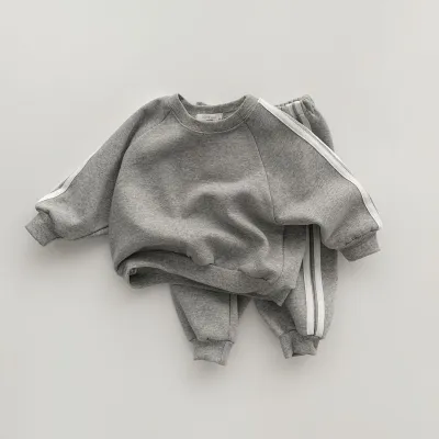 Baby Boys Girls Striped Cotton Sweatshirt Pants Set for Spring Autumn Long Sleeve Loose Two-Piece
