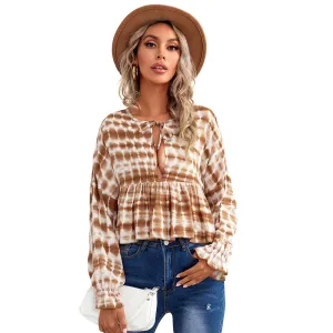 Women Fashion Casual Boho Spring And Summer Printed Long Sleeve Loose Blouse