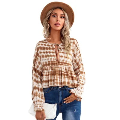 Women Fashion Casual Boho Spring And Summer Printed Long Sleeve Loose Blouse