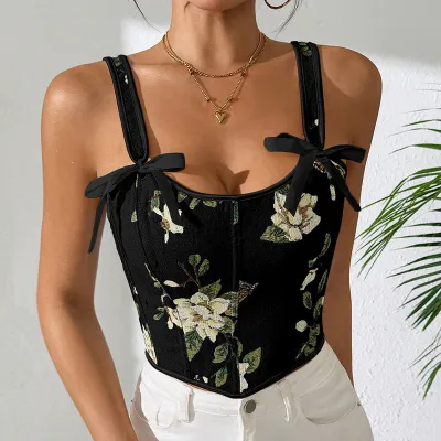 Woemn Fashion Sexy Printed Lace-Up Body Shaper Corset Slim-Fit Tank Top