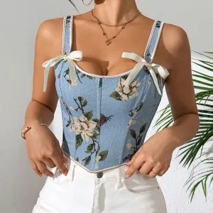 Woemn Fashion Sexy Printed Lace-Up Body Shaper Corset Slim-Fit Tank Top