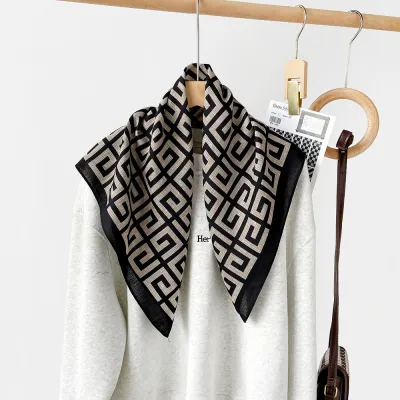 Women Fashion Retro Color Matching Square Scarf 65x65