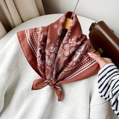 Women Fashion Retro Color Matching Square Scarf 65x65