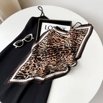 Women Fashion Printed Pleated 70cm Small Square Satin Scarf
