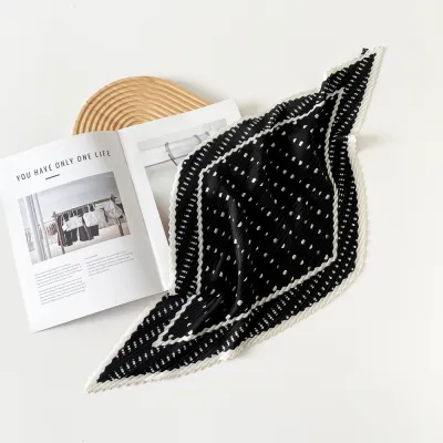 Women Fashion Printed Pleated 70cm Small Square Satin Scarf