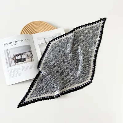 Women Fashion Printed Pleated 70cm Small Square Satin Scarf