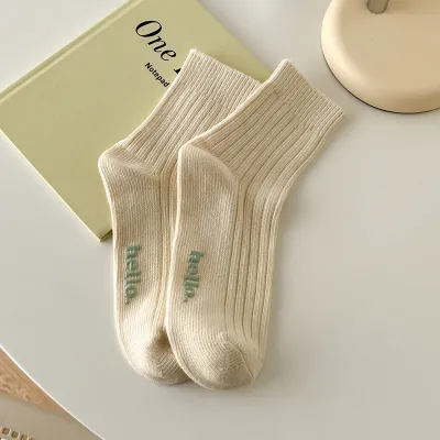 Women Fashion Spring Summer Cotton Macaron Color Mid-Calf Socks