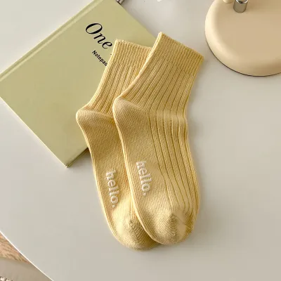 Women Fashion Spring Summer Cotton Macaron Color Mid-Calf Socks