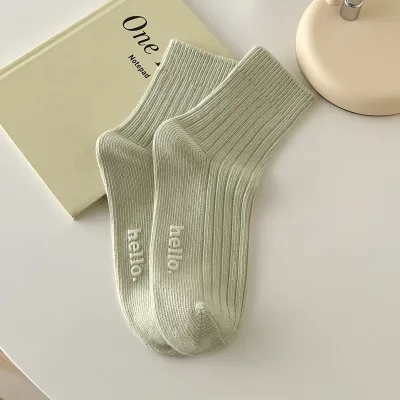 Women Fashion Spring Summer Cotton Macaron Color Mid-Calf Socks