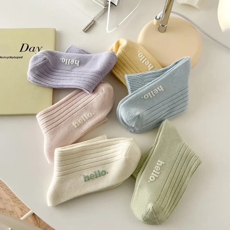 Women Fashion Spring Summer Cotton Macaron Color Mid-Calf Socks