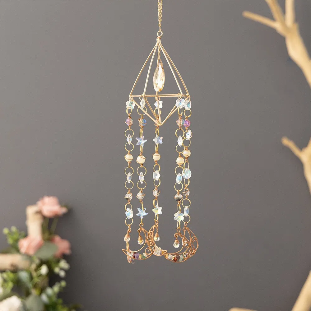 Handmade Agate Crystal Tree of Life Pendant Modern Minimalism Iron Home Decoration