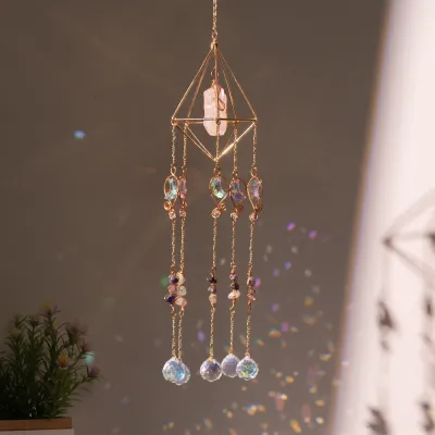 Handmade Agate Crystal Tree of Life Pendant Modern Minimalism Iron Home Decoration