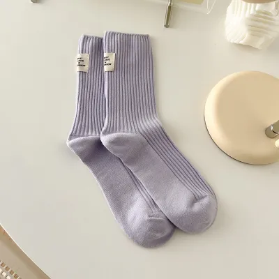 Women Spring Autumn Cotton Double Needle Stacked Mid-Calf Socks