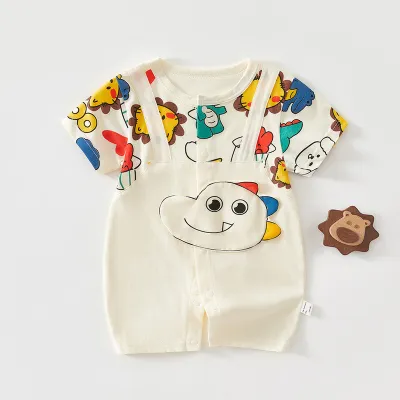 Kids Baby Boys and Girls Fashion Cute Summer Printed Thin Cotton Short-Sleeve Rompers