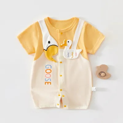 Cute Summer Printed Cotton Short-Sleeve Rompers for Baby Boys and Girls (0-3T)