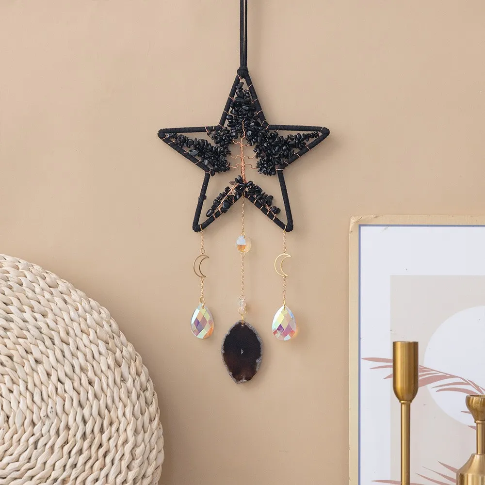 Modern Minimalist Handmade Tree of Life Agate Crystal Pendant Iron Decor