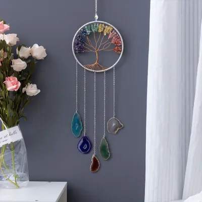Modern Minimalist Handmade Tree of Life Agate Crystal Pendant Iron Decor