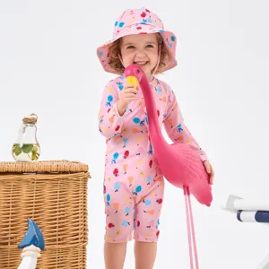 Kids Baby Girls Strawberry Printed Quick-Drying Long-Sleeve Swimwear Hat Two-Piece Set