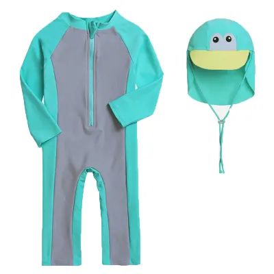 Kids Baby Boys' And Girls' Long Sleeve Two-Piece Swimwear Hat Set Unisex Polyester