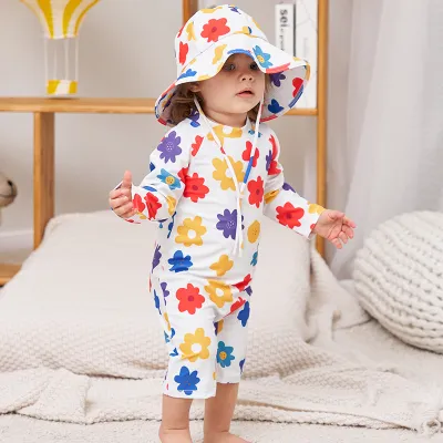 Kids Baby Boys And Girls Fashion Dinosaur Printed Quick-Drying Swimwear Hat Two-Piece Set