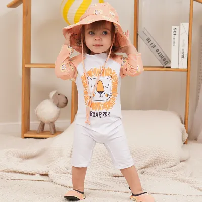 Traje de baño de una pieza de secado rápido con estampado de moda para bebés (niño y niña) y gorro.