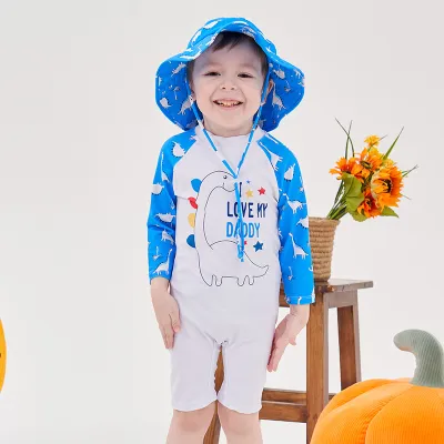 Kids Baby Boy And Girl Fashion Printed Quick-Drying One-Piece Swimsuit Hat Set
