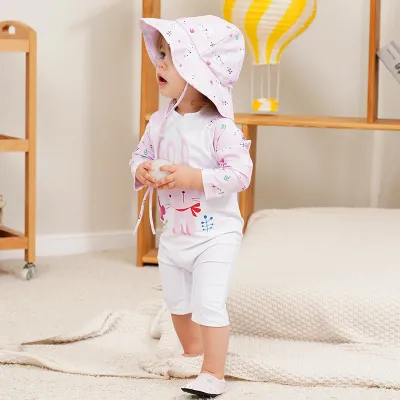 Kids Baby Boy And Girl Fashion Printed Quick-Drying One-Piece Swimsuit Hat Set