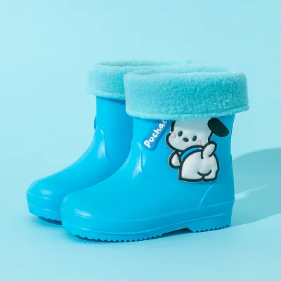 Kids Boys Girls Fashion Cute Cotton Detachable Waterproof Non-Slip Rain Boots PVC Cartoon Ankle Height