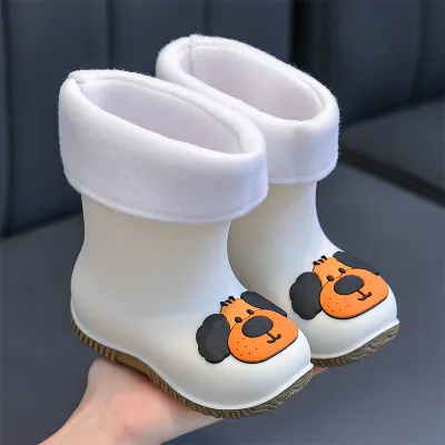 Kids Boys And Girls Fashion Cartoon Cotton Detachable Waterproof Mid-Calf Rain Boots Unisex