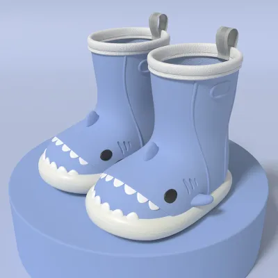 Kids Boys Girls Fashion Cartoon Shark Print Soft Sole Anti-Slip Waterproof Rubber Rain Boots
