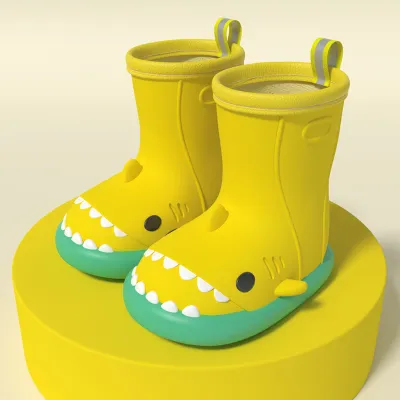 Kids Boys Girls Fashion Cartoon Shark Print Soft Sole Anti-Slip Waterproof Rubber Rain Boots