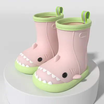 Kids Boys Girls Fashion Cartoon Shark Print Soft Sole Anti-Slip Waterproof Rubber Rain Boots