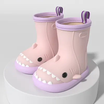 Kids Boys Girls Fashion Cartoon Shark Print Soft Sole Anti-Slip Waterproof Rubber Rain Boots