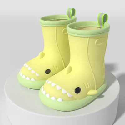 Kids Boys Girls Fashion Cartoon Shark Print Soft Sole Anti-Slip Waterproof Rubber Rain Boots