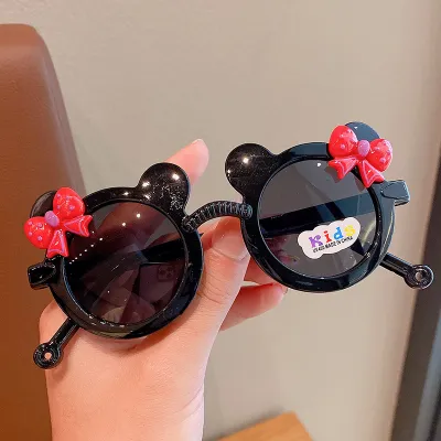 Kids Girls Fashion Cute Cartoon Bow Princess Sunglasses Sunscreen UV Protection Resin Round Frame