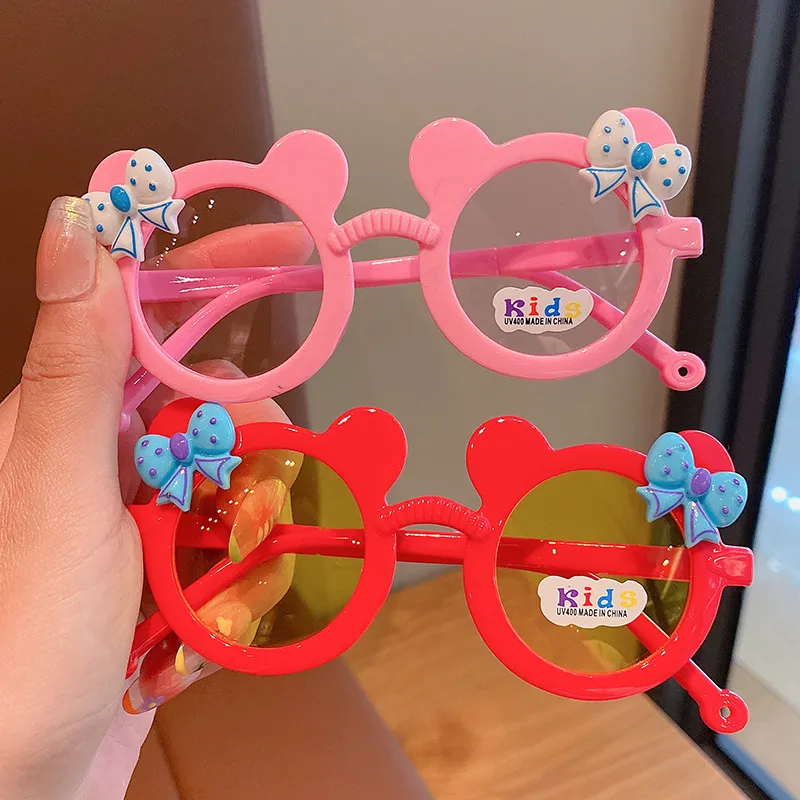 Kids Girls Fashion Cute Cartoon Bow Princess Sunglasses Sunscreen UV Protection Resin Round Frame