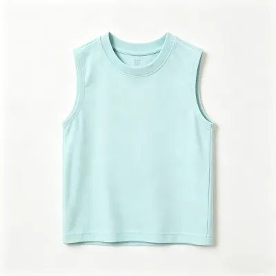 Children'S Simple Antibacterial Cotton Tanks Round Neck Sleeveless Solid Color Unisex for Baby Boys 0-3T