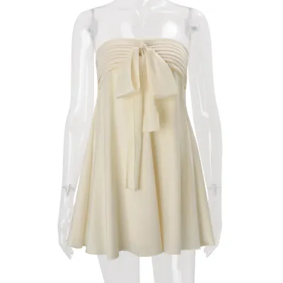 Street Women Fashion Sexy Satin Strapless Strap Solid Color Mini Dress
