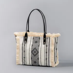 Women Fashion Casual Canvas Large Capacity Tassel Tote Shoulder Bag