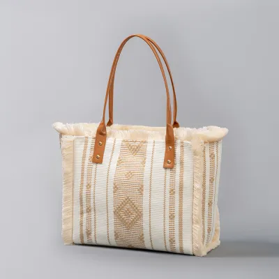 Women Fashion Casual Canvas Large Capacity Tassel Tote Shoulder Bag
