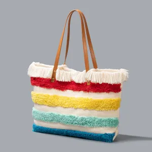 Women Fashion Canvas Large Capacity Tassel Beach Tote Shoulder Bag